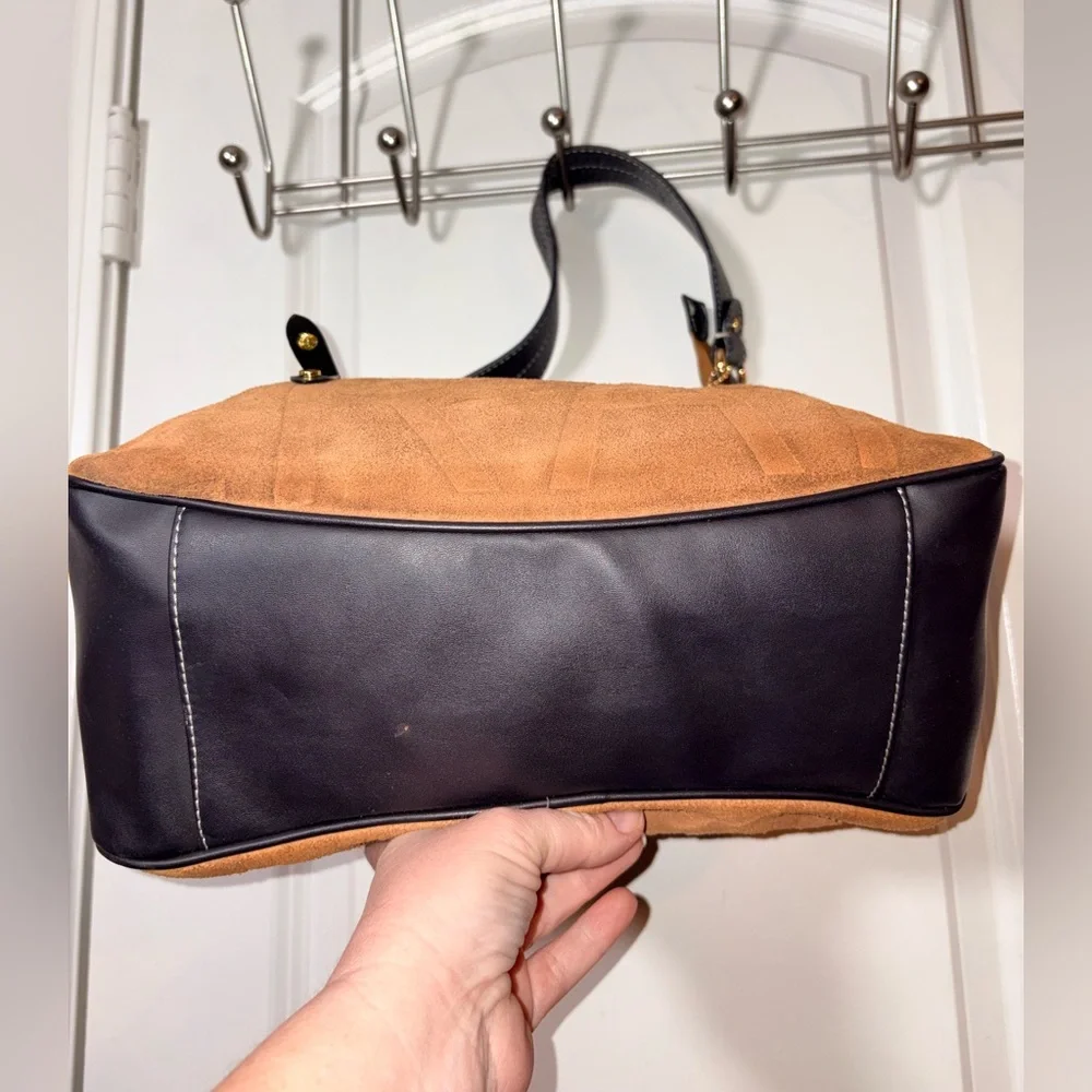 Isaac Mizrahi Brown Suede Logo Hobo Shoulder Bag Y2K